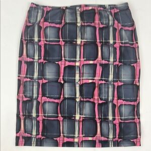 Jonden Vintage Stretch Gray‎ & Pink Abstract Knee-Length Pencil Skirt M/L